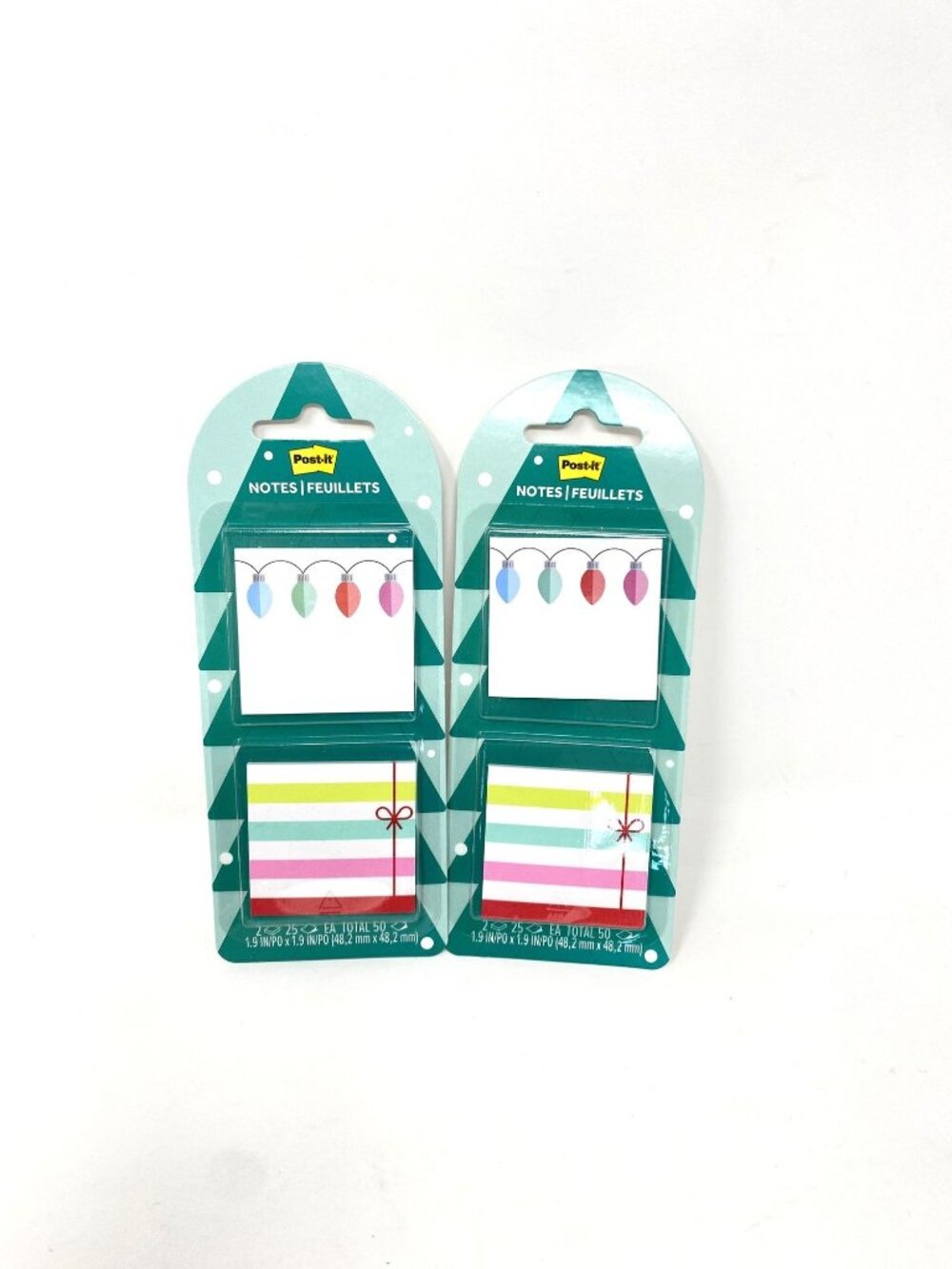 2 Post-it 2pk Jingle Notes Christmas Lights 1.9"x1.9" Holiday Sticky Note Pads